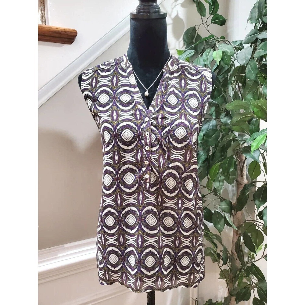 H&M Women's Multicolor 100% Polyester V-Neck Sleeveless Casual Pullover Shirt 10 - Picture 1 of 11